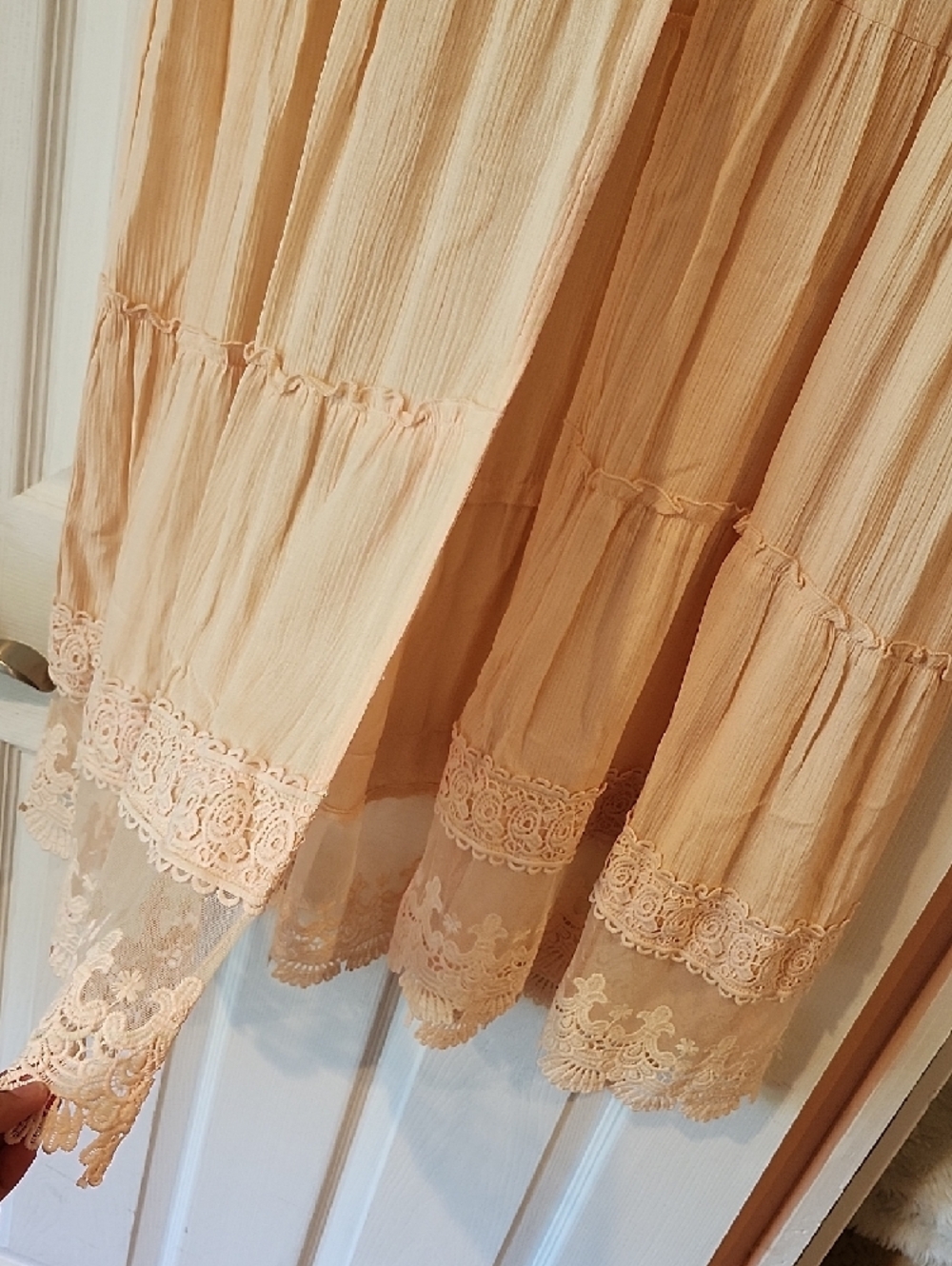 Cato Sleeveless Peach Lace-Trim Tiered Duster/Cover-Up - Picture 6 of 10